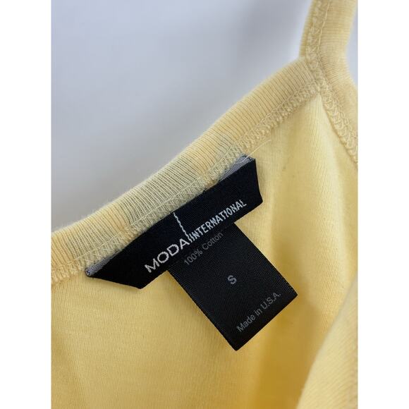 Moda International Tank Top Womens Small Yellow V Neck 100% Cotton Y2K Sheer - Picture 8 of 15